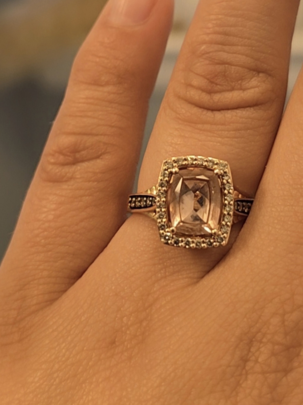 LeVian 14K Rose Gold Cushion Morganite Diamond Halo Ring